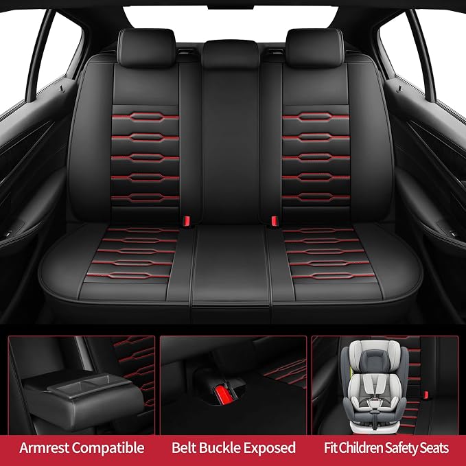 Fit Altima Car Seat Covers for Nissan Altima 2010-2024 2025 2026 - Upgraded Premium Waterproof & Breathable Leather, Airbag Compatible, All-Weather Seat Cushion Protector (Full Set,Black+Red) - Image 3