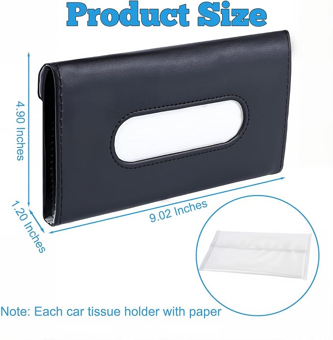 Car Tissue Holder, Universal Auto Napkin Case | Car Sun Visor Napkin Box, Premium PU Leather, Mask Holder for Vehicle, with Tissue Refill, Interior Accessories, Black - Image 2