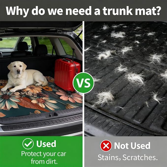 Car Trunk Mat for SUV, 29"x39" Vintage Wildflowers Cargo Liner Protector | All Weather Universal Cargo Liners for Dogs, Car Accessory for SUVs/Sedan/Wagons, Durable Non-Slip Washable Rear Cargo Mat - Image 4