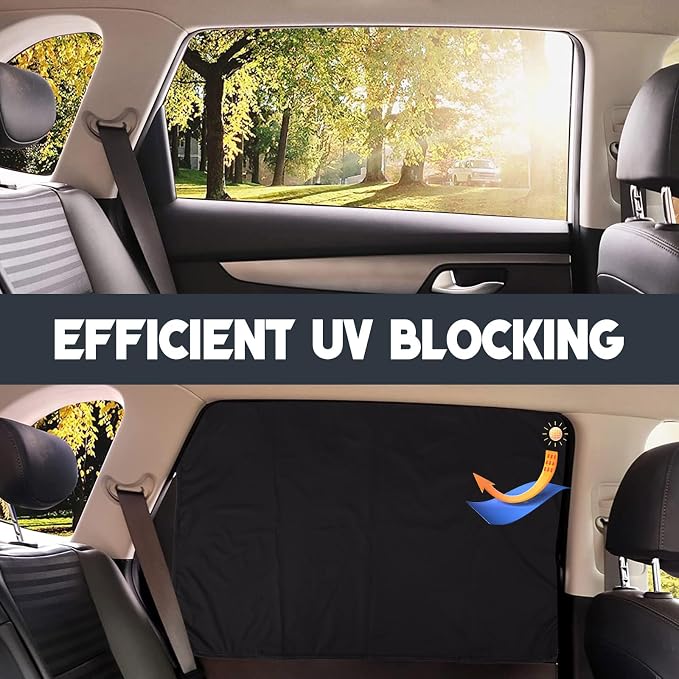 ZATOOTO Car Window Curtains - 2 Pcs Black Silk Side Rear Protection Covers | Magnetic Privacy Sun Shade Keeps Cooler for Baby Kids Sleeping - Image 2