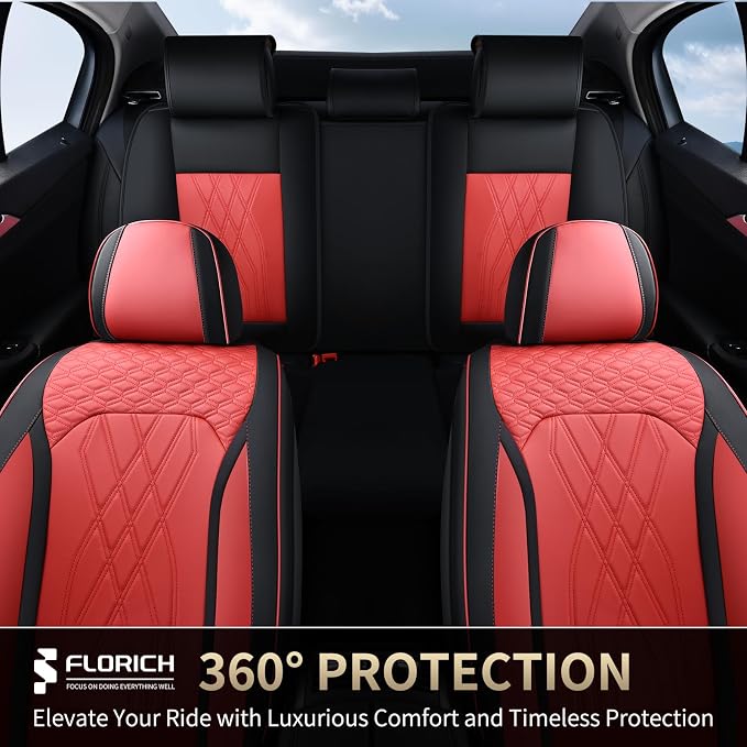 FLORICH Universal Seat Cover Full Set Leather Seat Covers 5 Seats Waterproof Seat Protector Car Seat Cushion Driver Seat Cover Universal Fit for Most Car Truck SUV, Black&Red - Image 7