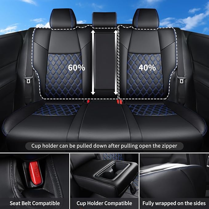 Huidasource Car Seat Covers Fit for Toyota RAV4 Full Set, Leather Seat Protector Fit for 2019-2024 Toyota Rav4 XLE LE XLE Premium Limited(Not for Hybrid/Adventure/TRD Off-Road/Prime, Black&Blue) - Image 2