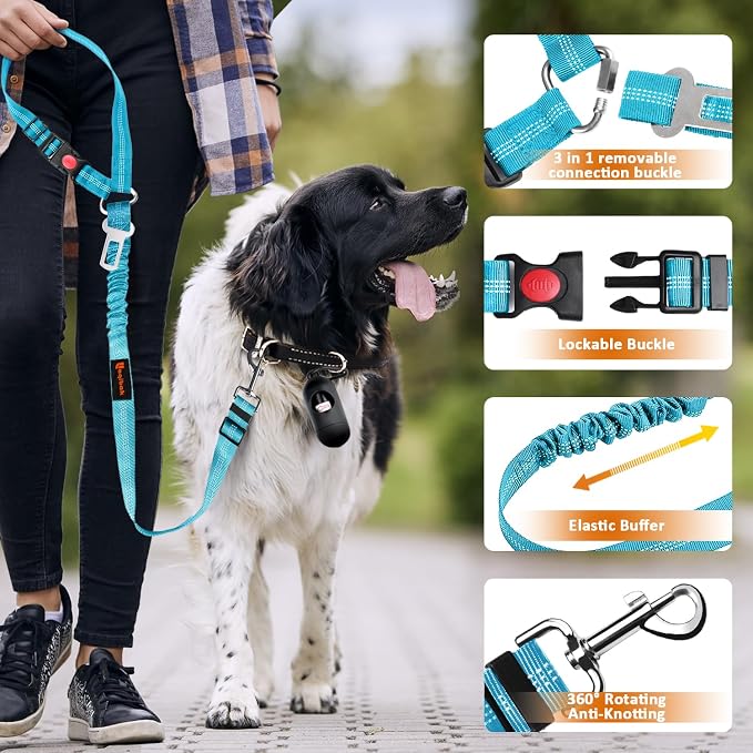 Laqibak Removable Dog Seat Belt Harness for Car, 3 in 1 Pet Seatbelt Leash | Retractable Headrest-Mounted,Restraint & Adjustable Reflective Bungee Dog Seatbelt Tether,Blue - Image 5