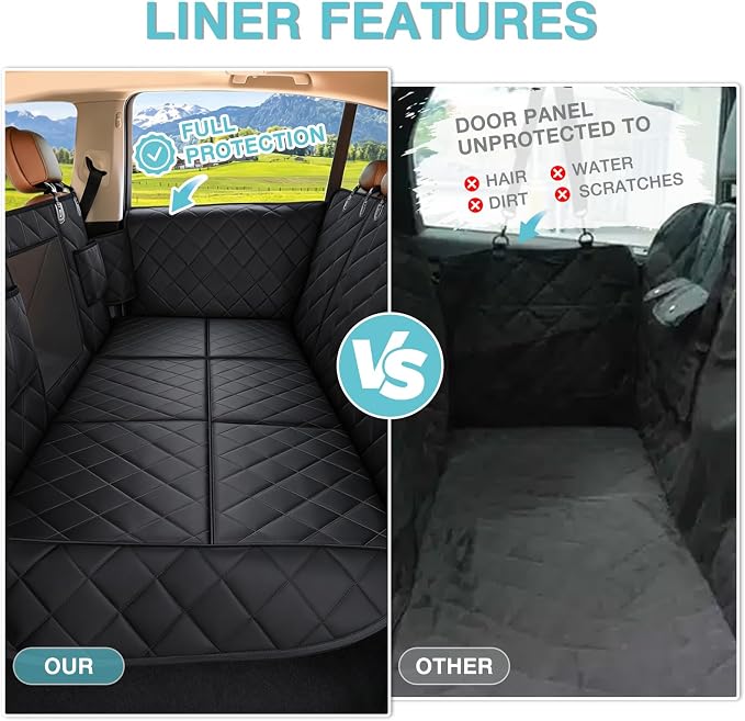 Waterproof XL Hard Bottom Car Seat Cover for Trucks with 2 Dog Seat Belts | For Large Trucks,Waterproof,Mesh Window,Zero Slide,Easy Removal & Storage,Heavy-Duty Oxford Fabric,Double-Stitched Seams - Image 3