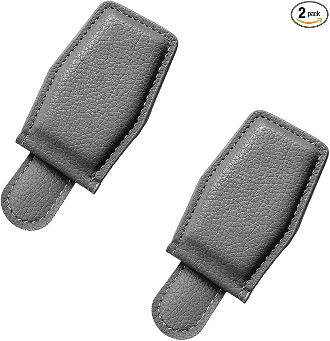 2PCS Sunglasses Holders for Car Sun Visor, Magnetic Leather Auto Visor Glasses Organizer Ticket Card Clip, Universal Eyeglasses Hanger Mounter for Most Cars, Trucks, SUVs (Gray) by Unknown