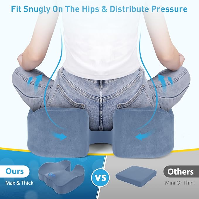 BlissTrends Thick Seat Cushion for Office Chair & Car Seat, XL, LightBlue | Memory Foam with Removable Cover, Ergonomic Tailbone & Sciatica Support for Pressure Relief and Long Sitting, 3.9" Thick - Image 3