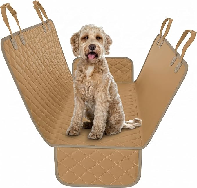 Beige XL Dog Car Hammock Back Seat Cover, Waterproof Backseat Cover Protector for Truck Bench Rear of Sedans or SUVs, Essential Pet Supplies Vacuum or Wipe Clean, Machine Washable by ActivePets