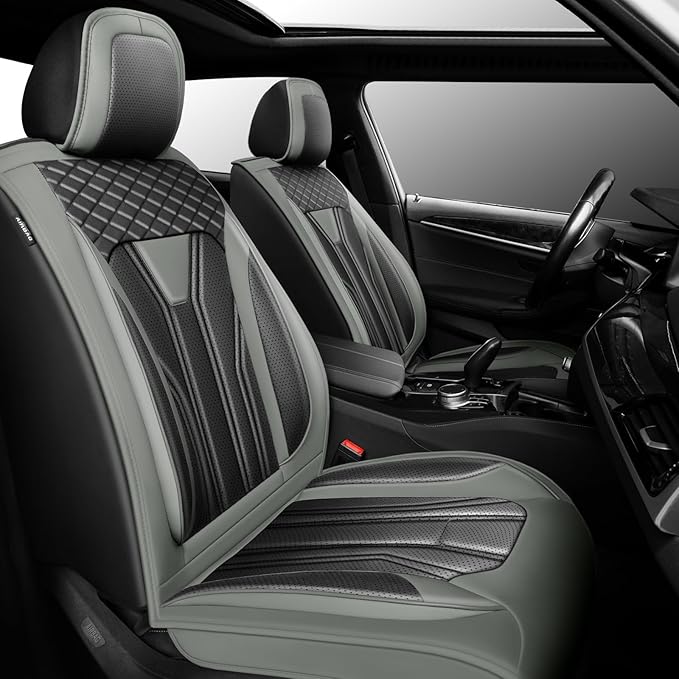 Fit Murano Car Seat Covers Premium Leather for Nissan Murano 2007-2025 2026. Waterproof， Breathable, Scratch-Resistant & All-Weather Seat Cushion Protector（2 Front Seats,Gray&Black by Unknown