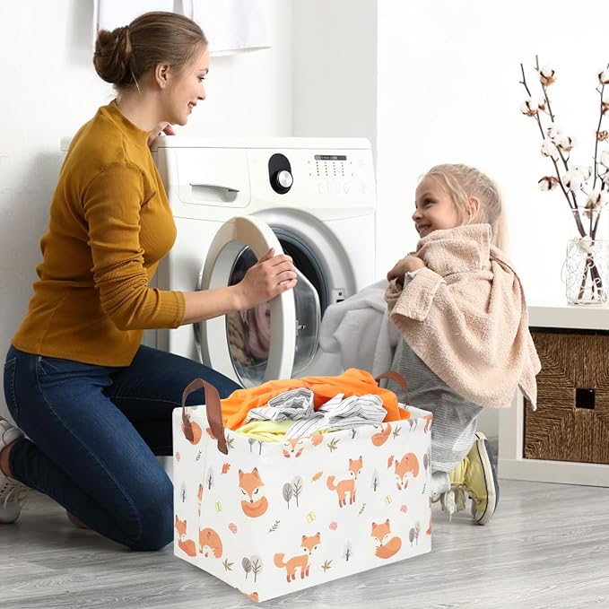 Rectangle Fox Basket,Collapsible canvas waterproof storage basket,Toy Organizer,Laundry Baskets for Kid Rooms,Baby Room decor,Toy Baskets,Woodland Nursery Decor(Fox) - Image 2