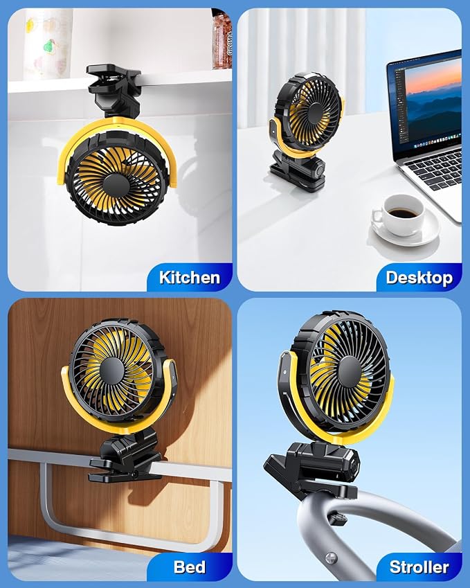 Car Clip on Fan for Sun Visor Handle, 2000Mah Rechargeable Battery Powered Usb Fans That Blow Cold Air, Portable Car Cooling Fan for Cars without Ac, for Vehicle, Van, Suv, Rv, Truck, Yellow - Image 8