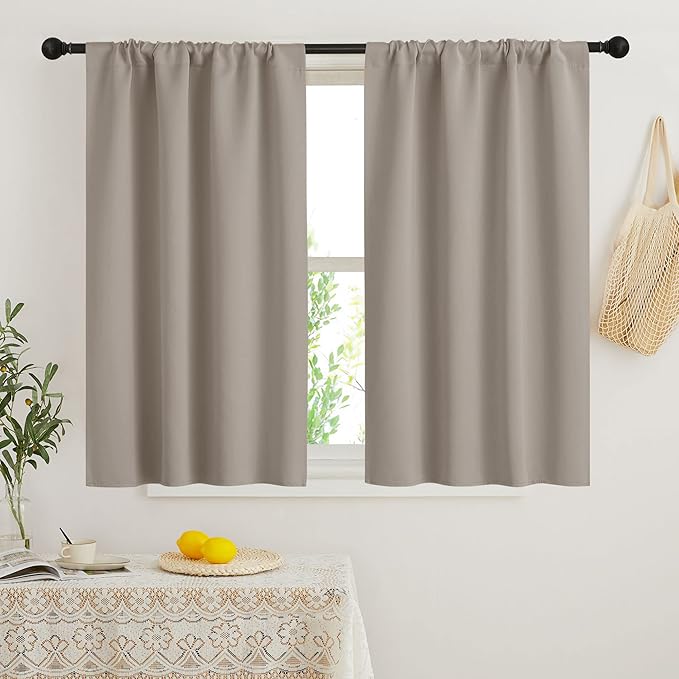 RYB HOME Blackout French Door Window Curtain Coverings, Rod Pocket | Thermal Insulated, Privacy Protection, Non See Through, Drapes for Small Window Bathroom Kitchen, W29 x L45, Sand, 2 Panels by RYBHOME