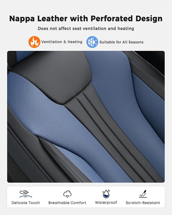 Huidasource Universal Car Seat Covers, Waterproof Faux Leather, Airbag Friendly, Easy Installation, Unobstructed Cup Holders, Scratch Resistant for Family Trips, Black & Blue - Image 6