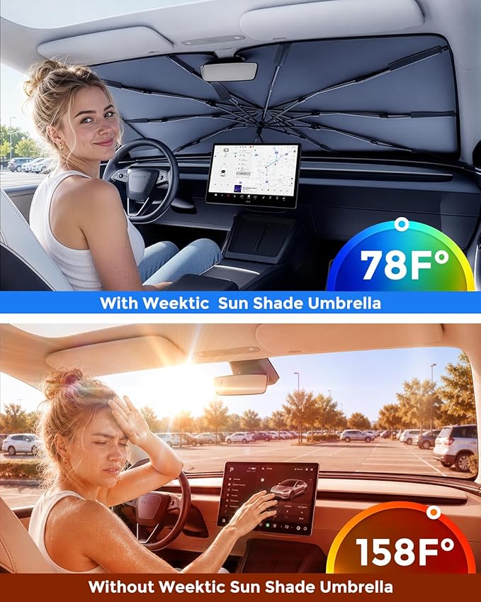 [2026 Upgrade] Weektic Windshield Sun Shade Umbrella, [Double Thickened Ice Crystal Coating] Sun & Heat Protection, Keep Vehicle Cool & Protect Interior, Zero Light Leakage Medium 57" L x 31" W - Image 2