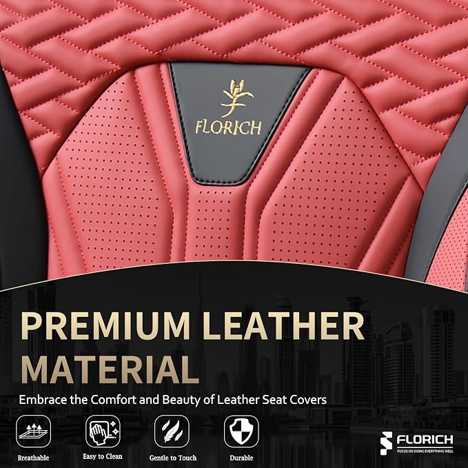 Leather Seat Covers, Car Seat Covers Full Set, Car Seat Protectors 5 Seats, Automotive Seat Covers Driver Seat Covers Fit for Most Cars Trucks SUV-Black&Burgundy - Image 7