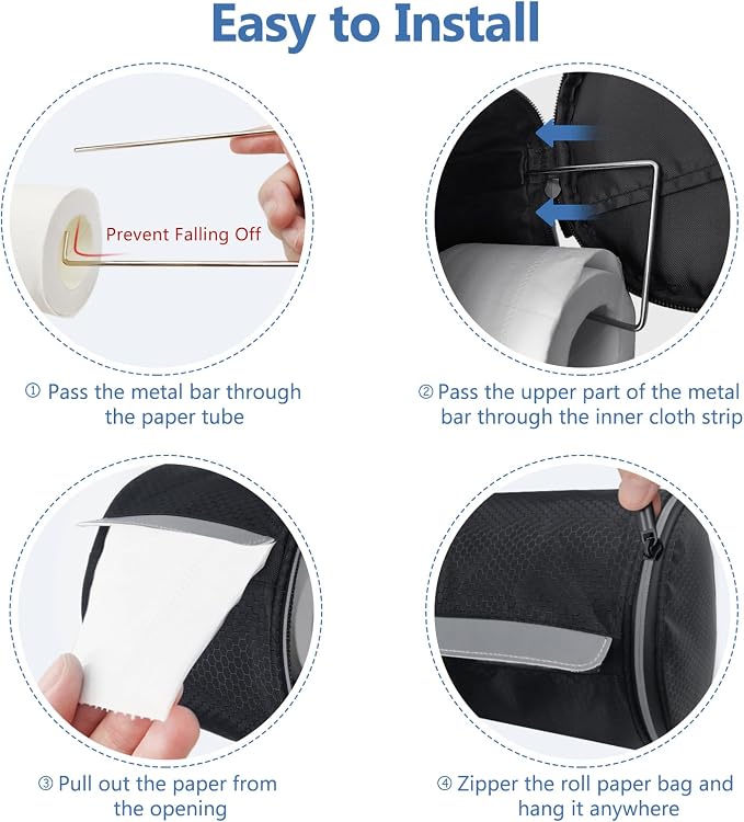kakaforsa Hanging Toilet Paper Holder, Cat Proof, Water-Resistant, Black. | Portable roll paper case for camping, Bathroom, RV Car Travel, with zippered cover and hanging strap - Image 3