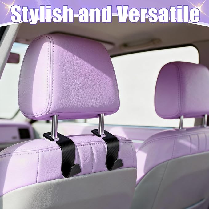 BFXM 6 Pack Car Seat Headrest Hooks,Car Accessories Black Checkered | Back Seat Purse Hanger Holder Hook, Universal Storage Organizer for Handbag Grocery Bags Coats - Image 5