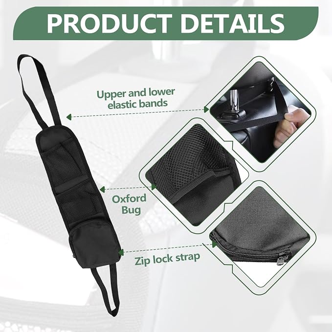 KEVWR 2 PCS Car Seat Side Organizer, Multifunctional Stuff Holder with Mesh Net Pocket, Auto Seat Storage Hanging Bag For Cars, SUVs, Trucks. Can Hold Mobile Phone, Wallet, Glasses (Black) - Image 3