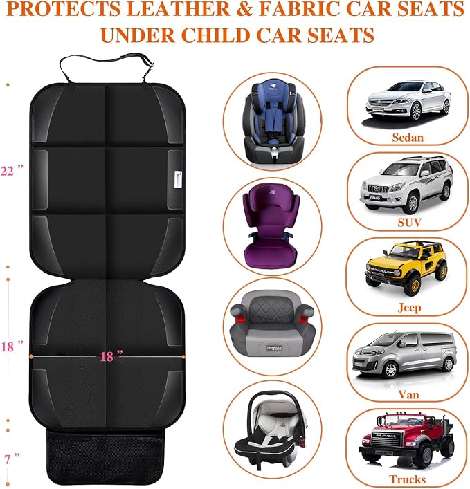 Car Seat Protector, Non-Slip Rubber Padded Backing Seat Protector for Child Seats, Waterproof Thickest Padding Car Seat Protector Under Baby Seat - No Imprint (Black-Ⅰ-2pcs) - Image 5