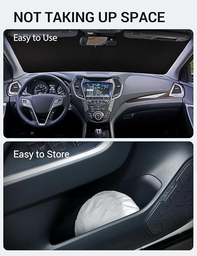 Proadsy Custom Fit Car Windshield Sun Shade for 2013-2018 Hyundai Santa Fe | 240T Heat Shield, Drops Temp 54°F, Blocks 99% UV, Prevents Dashboard Cracking, Summer Parking & Beach Trips, Easy Twist-Fold - Image 9