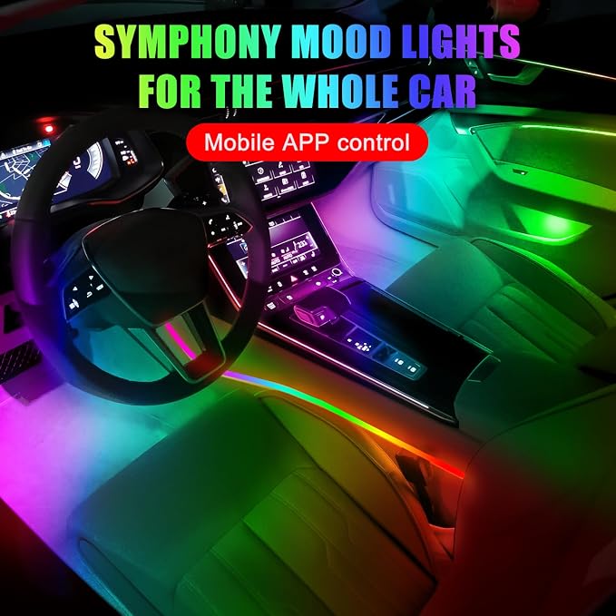 HMYC Car Interior Ambient Lights,18 in 1 128 Colorful LED Acrylic Fiber Optic Strip,Universal Multiple Modes Decoration Atmosphere with Music Sync Rhythm,APP Control,RGB Neon Lighting for All Cars - Image 3