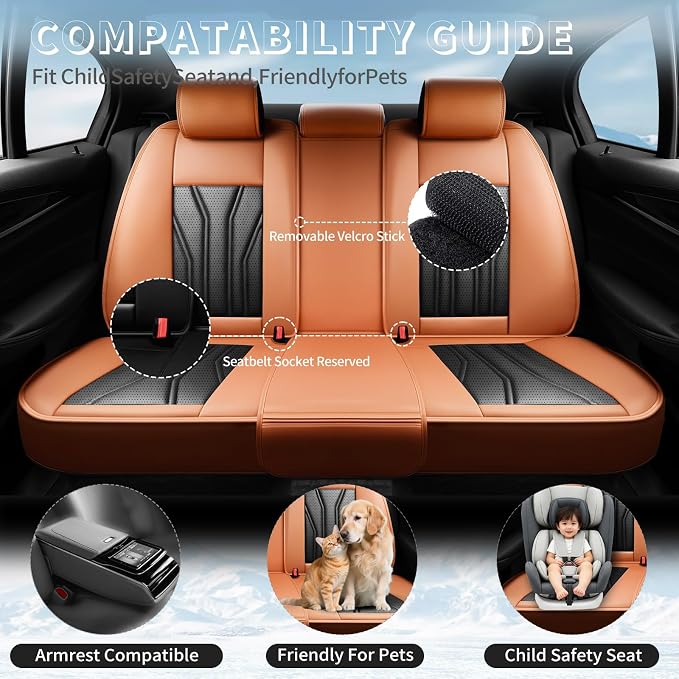 Fit Avalon Premium Leather Car Seat Covers for Toyota Avalon 2001-2021 2022 - Waterproof，Breathable，All-Weather Seat Cushion Protecto & Airbag Compatible, 2 Front Seat Orange&Black - Image 3