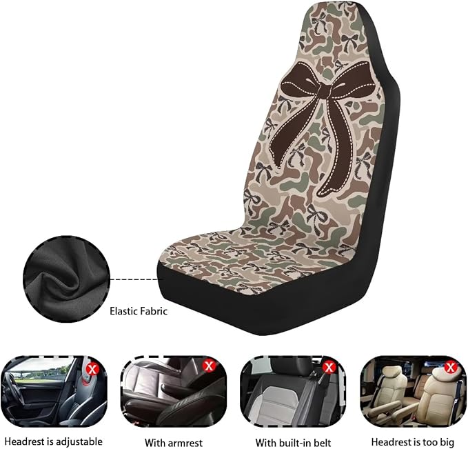 Camo Bow Front Car Seat Cover 2 Pack, Soft Breathable Bucket Seat Protectors, Easy Installation, Universal Fit for Most Cars, SUVs and Sedans - Image 6