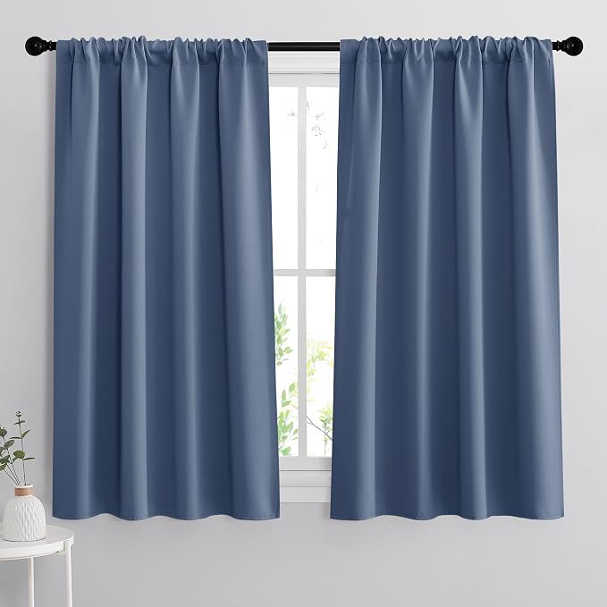 RYB HOME Small Window Curtains 45 inches Length for Kitchen Cafe Bathroom | Room Darkening Curtains & Drapes, Energy Saving, Thermal Insulated, For Kids Bedroom, W42 x L45, Stone Blue, 2 Panels by RYBHOME