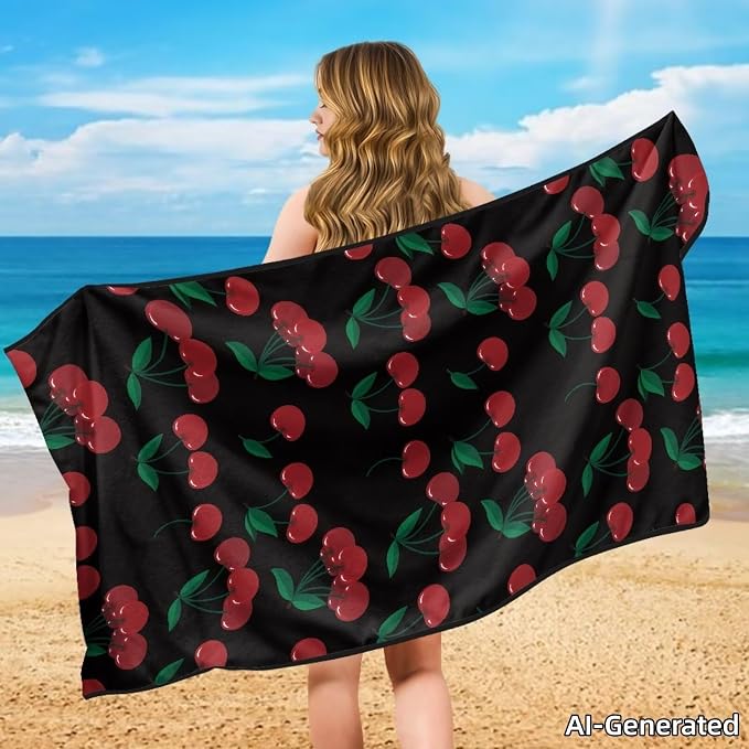SEANATIVE Cherry Print Car Towel Front Seats Seat Covers, Washable Seat Protector, Fit Beach Swimming Outdoor Sports, Universal Fit Most Cars Trucks SUVS Car - Image 4