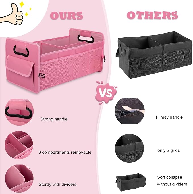 Car Trunk Organizer, Collapsible Car Organizers and Storage Large Pink | Sturdy, Strong Capacity, Clean Decor, Multi Compartment Container Box, Adjustable Car Accessories for SUV Sedan Truck - Image 6