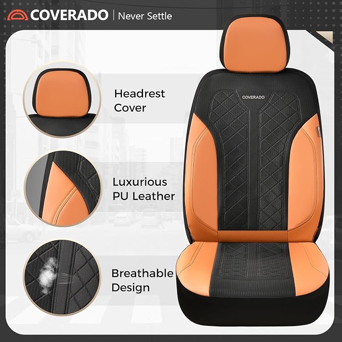 Coverado Car Seat Covers Front Seats, BrownSeat Covers 2-Pack, Breathable Automotive Seat Protectors, Driver Seat Covers Universal Fit for SUV, Truck, Vans, Sedan - Image 6