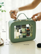 Clear Makeup Bag Mahjong Tile Bag with Zipper and Handle Sage Green | Structured Large Travel Makeup Bag for Toiletries for Women, Big Long-trip Cosmetic Case, Waterproof PU Leather, Wide Opening - Image 5