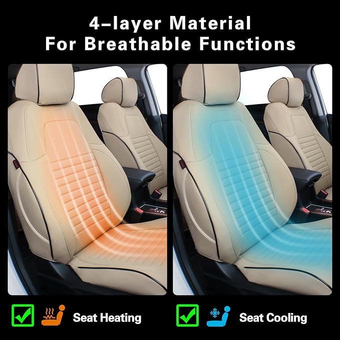 EKR Car Seat Covers for Honda CRV 2012-2014 (NO LX) Leatherette Full Set | Custom Fit for Honda CRV 2012 2013 2014 (Not for LX) Factory-Style Interior Upgrade,Faux Leather(Beige) - Image 6