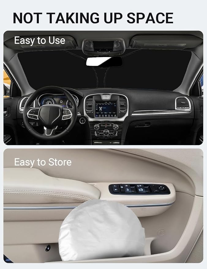 Proadsy Custom Fit 2011-2023 Chrysler 300 Windshield Sun Shade, Blocks Heat | 240T Heat Shield, Drops Temp 54°F, Blocks 99% UV, Prevents Dashboard Cracking, Summer Parking & Beach Trips, Easy Twist-Fold - Image 8