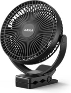Xasla 10000mAh Portable Clip on Fan, 8 inch, Rechargeable Battery, Black | 24 Hours Work Time, 4 Speeds, Ideal USB Fan for Golf Cart, Outdoor Camping, Travel, Home, Office, Treadmill by XASLA