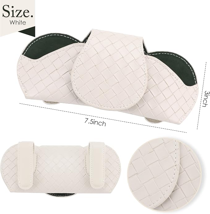 KINIVA Sunglasses Holder for Car Visor Leather Glasses Case with Clips for Car Visor Automotive Interior Visor Accessories Apply to All Car Models (09 Beige) - Image 8