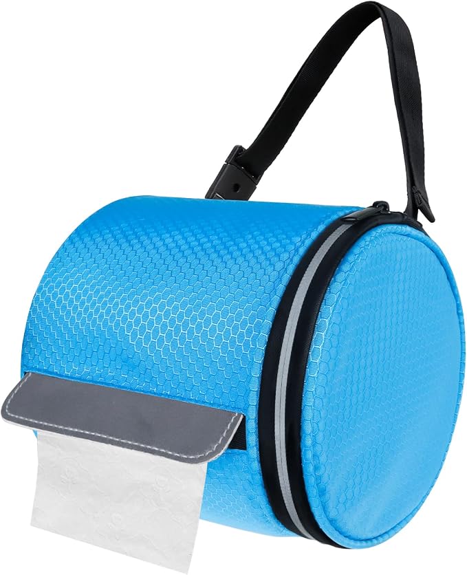 kakaforsa Hanging Toilet Paper Holder, Cat Proof, Water-Resistant, Blue | Portable roll paper case for camping, Bathroom, RV Car Travel, with zippered cover and hanging strap by Aosbos