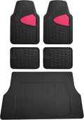 FH Group Premium Liners Tall Channel Trimmable All Weather Rubber Full Set Car Floor Mats (Pink) w. Trimmable All-Season Cargo Liner (Black) - Universal Fit for Cars Trucks and SUVs by FHGroup