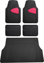 FH Group Premium Liners Tall Channel Trimmable All Weather Rubber Full Set Car Floor Mats (Pink) w. Trimmable All-Season Cargo Liner (Black) - Universal Fit for Cars Trucks and SUVs by FHGroup
