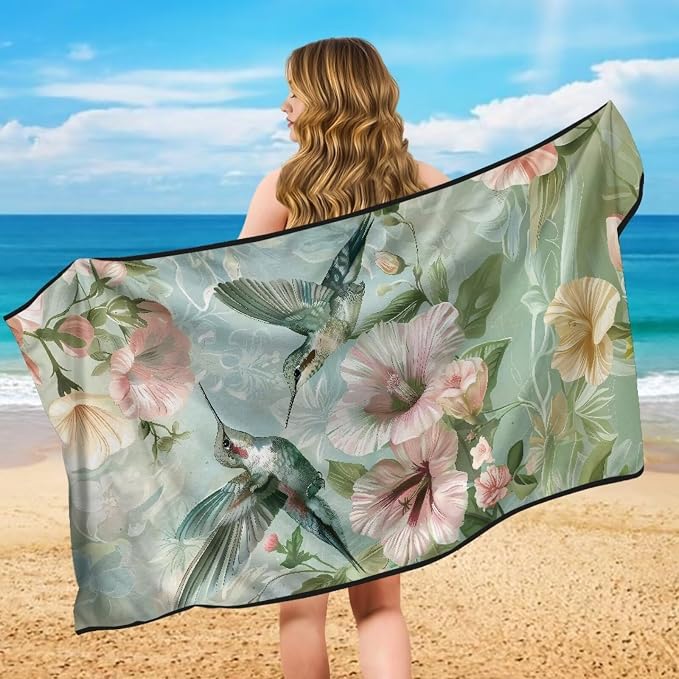 Hummingbird Flower Car Seat Towel Cover with Storage Bag Sweat Auto Front Seat Towel Cover Animal Hummingbird Car Seat Protector Auto Interior Accessories for Yoga Running Swimming Towels - Image 5