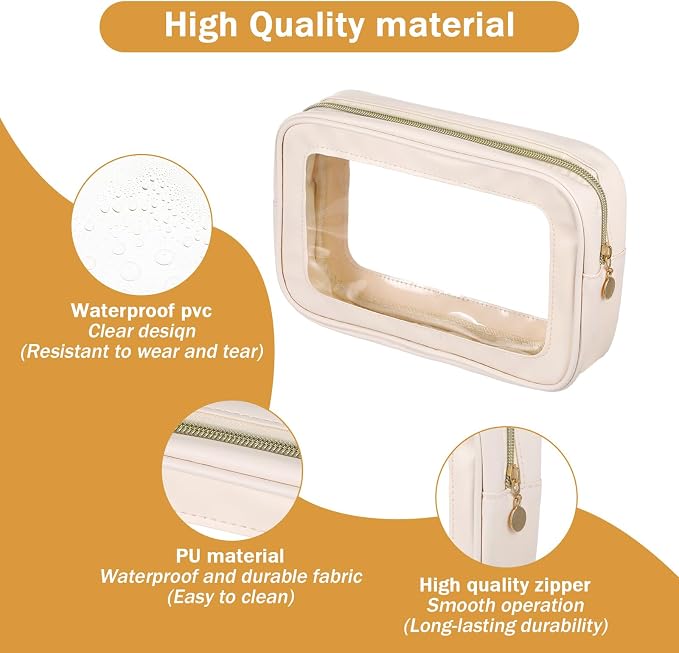 6 Pcs White Clear Makeup Bags with Zipper Car Cosmetic Bag PU and PVC Travel Toiletry Pouches for Women Gift, Valentine's Day Wedding Gift - Image 4