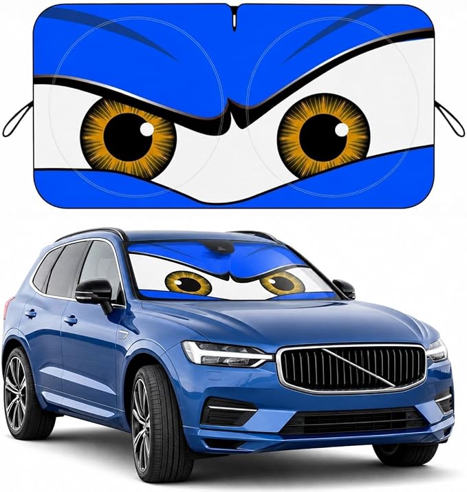 Car Windshield Sun Shade, Universal Fit Midsized Sedan SUV, Monster Blue | 63 x 31.5" Windshield Cover, Foldable Front Window Sunshade, UV Heat Protection, Cute Eyes Series by eygeufg