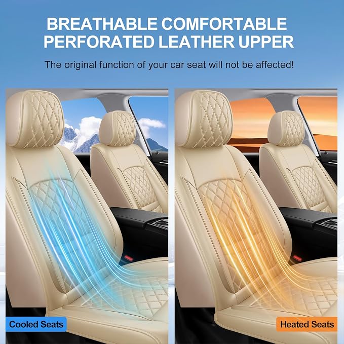 Car Seat Covers for GMC Acadia 2007-2026, Front Pair, Beige | Luxury Full Coverage Leather Seat Protectors, Waterproof Breathable, Non-Slip, Easy to Install, Airbag Compatible, All-Season - Image 7