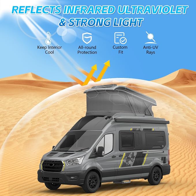 2 Pcs Magnetic Side Window Sun Shade for Ford Transit 15-26 | Fits Transit 150 250 350 & E-Transit, Easy Magnetic Install, Blackout Privacy Cover for Van Life Camper, Insulated - Image 7