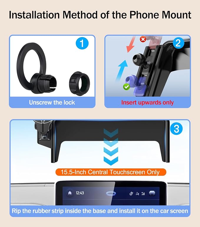 Car Phone Holder for 2021-2025 Ford Mustang Mach-E 15.5-Inch Touchscreen, 360° Rotation Cell Phone Mount Compatible with MagSafe, for Ford Mustang Mach-E Accessories - Image 5