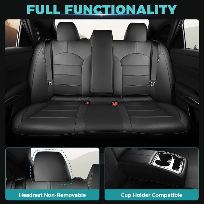 Custom Seat Covers for Toyota Camry 2018-2024, Black | Only Fit for Camry LE/SE/SE Nightshade 2018-2024, Not for Hybrid, Full Coverage, Faux Leather, Scratch-resistant, Easy-clean - Image 5