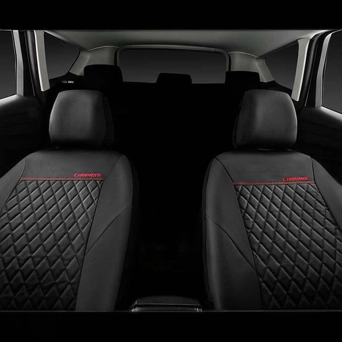 CAR PASS Quilting Leather Seat Cover Two Front Seats Only, Universal Fit Automotive Front Seat Covers Waterproof Deluxe PU Premium Vinyl Luxury for Cars Sedan Van SUV Airbag Compatible 2 Pieces,Black - Image 6