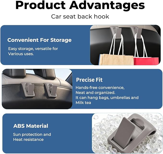 2 Packs Upgraded Foldable Car Seat Headrest Hidden Hooks for Volvo | for Volvo XC90 XC60 S90 S60 V90 V60 60/90 Series Accessories, Storage Organizer for Purse Bag Toy Bottle (Cardamom Brown) - Image 6