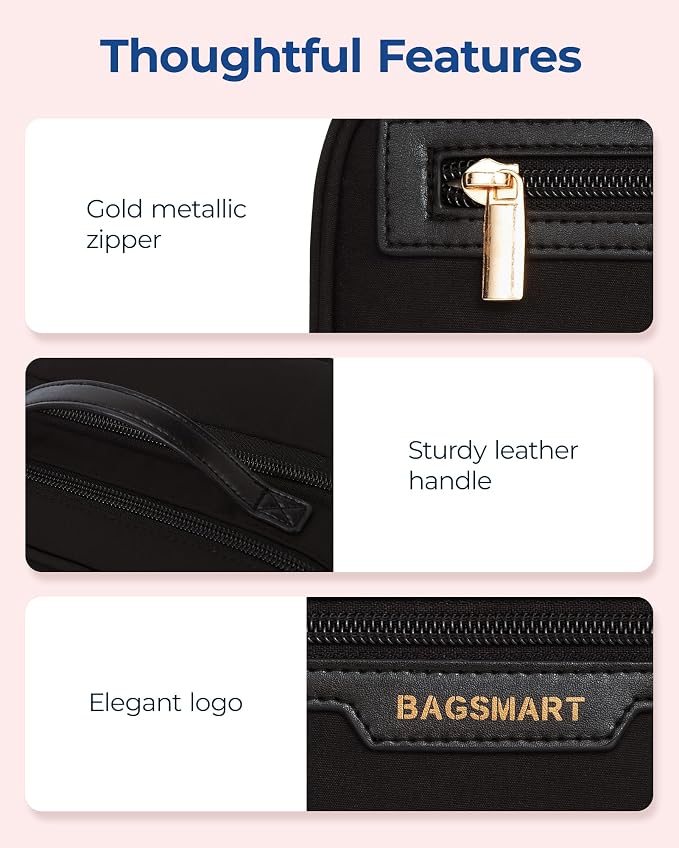 BAGSMART Compact Makeup Bag, Make Up Bag with Multiple Compartments for Organizer, Durable Cosmetic Organizer for Women for Travel Accessories (Black - Image 7