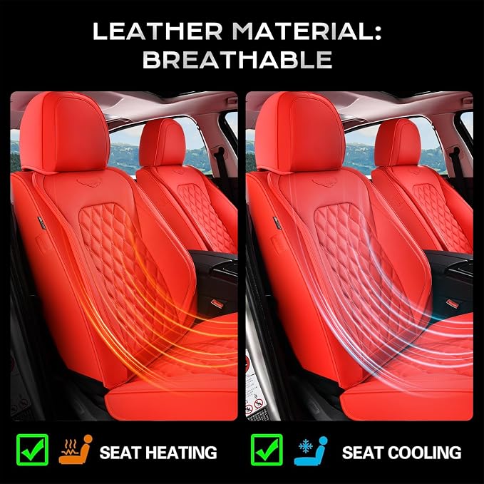 Coverado Front Seat Covers, Waterproof Nappa Leather Stain-Resistant Protectors, Universal Fit for Sedans, SUVs, Trucks, Automotive Car Seat Covers, Waterproof Seat Cushions – Red - Image 4