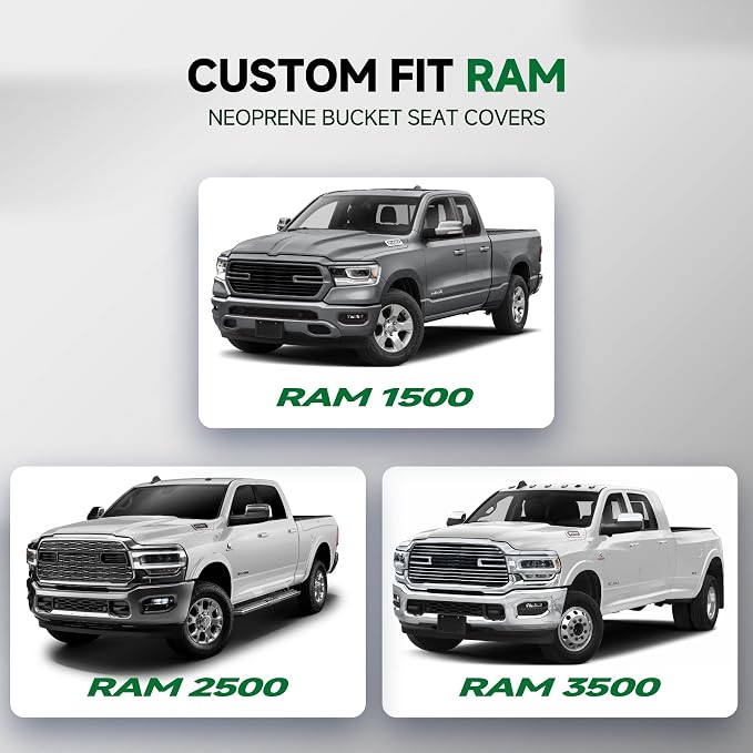 GIANT PANDA Waterproof Neoprene 2 Pack Front Car Seat Covers Custom Fit Dodge Ram 1500 2500 3500 2002-2026 Limited Laramie Big Horn Crew Cab& Quad Cab Trucks, Leak-Proof Wetsuit (Black) - Image 2